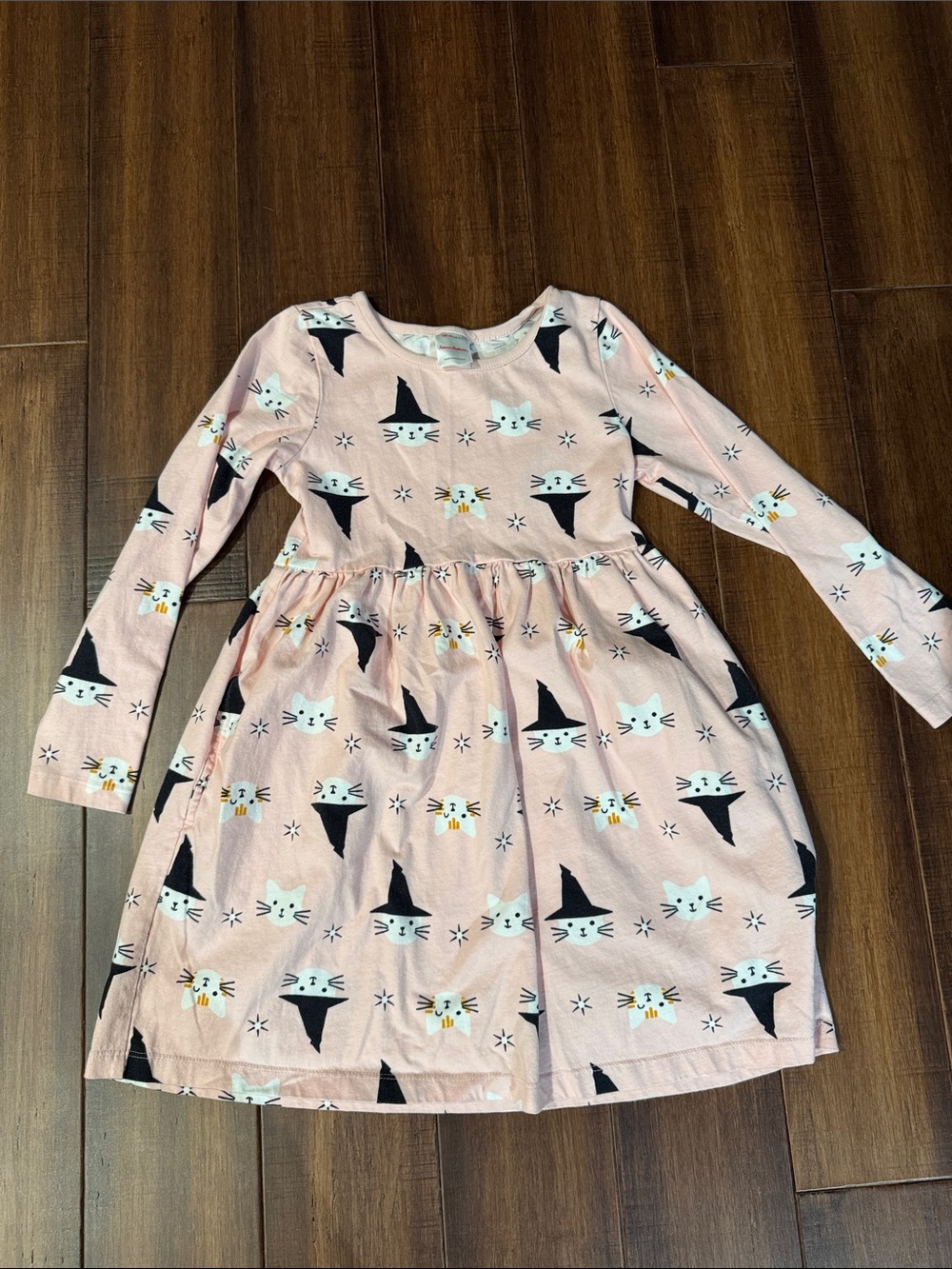 Hanna Andersson Pink Cat & Witch Hat Long-Sleeve Dress